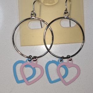 🎄 Gender Reveal party earrings maternity hoops hearts dangle pink blue hook